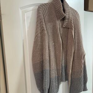 SAACHI Taupe to Gray Ombre Knit Zip Cardigan